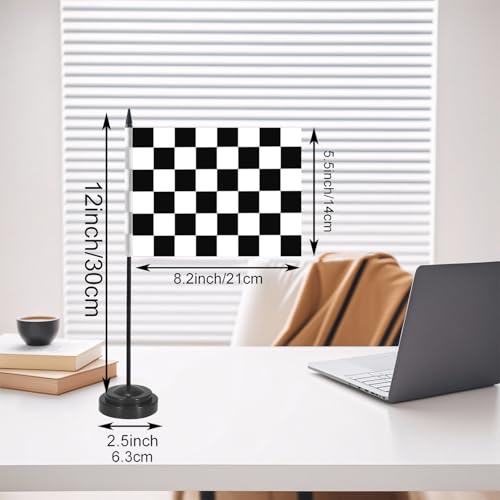 Checkered Black and White Racing Desk Flag 12" with Stand - Deluxe Set, 12 Pack
