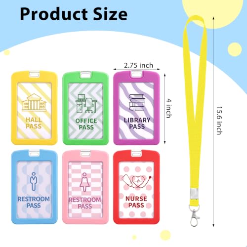6 Pack Classroom Hall Passes with Lanyards for Schools and Students