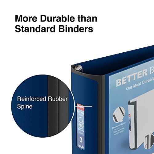 Staples Better Binder, 3-Ring, Reinforced Rubber Spine, 3 Inch D-Ring Binders for Home, Office, School, Holds up to 600-Sheets, Blue