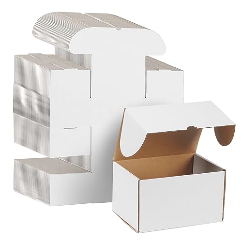 WIFTREY 50 Pack 7x5x4 White Corrugated Shipping Boxes for Small Business Packaging
