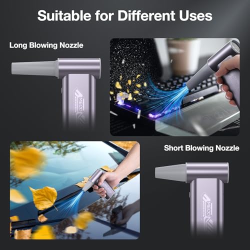 MECO ELEVERDE Compressed Air Duster 180000RPM Mini Electric Air Duster 4 Gear Turbo Fan Car Dryer Air Blower Cleaning kit Cordless Dust Blower for Car Home Office Replace Canned Air (Purple)
