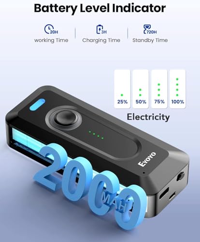 Eyoyo Portable Mini 2D QR Bluetooth Barcode Scanner Black 3 with Clip