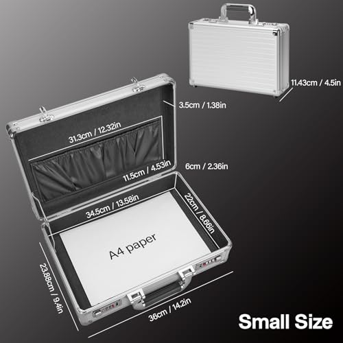 File Organizer Storage Box - 14.2 x 9.8 x 4.5 Inch Medium, Portable Locking Storage Totes with Dual Combination Locks, Lock Boxes for Personal Items, Cash, Briefcase - Silver