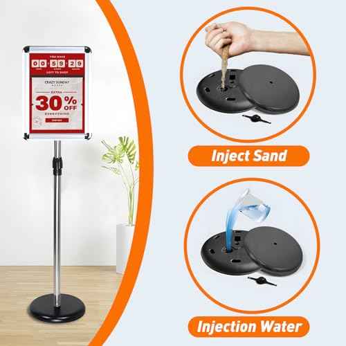 Sign Stand for Display, Plastic Sign Holder 8.5 x 11 Standing, Height Adjustable Floor Sign Holder Stand, Vertical and Horizontal 360¡Æ Rotatable Signage Stand for Store, Business, silver (2 Pack)