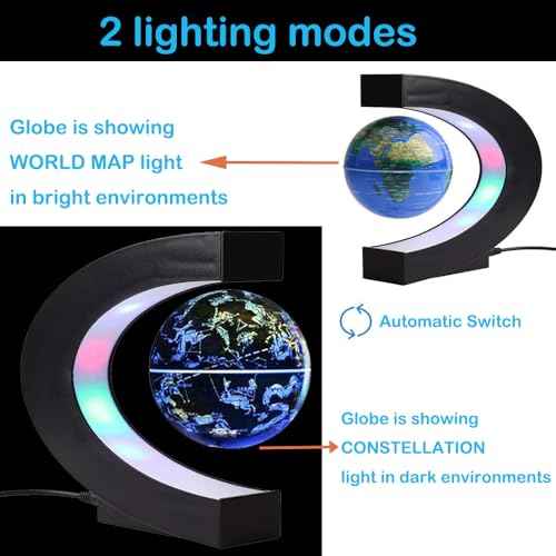 Magnetic Floating Globe 2 in 1 Blue 4in Constellations Globe World Map C Shape Base LED Light Lamp Rotating