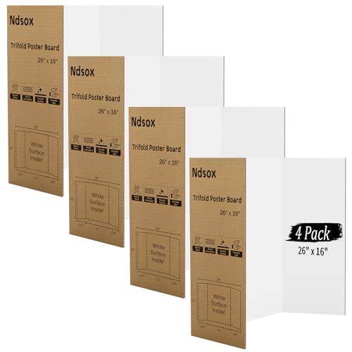 Ndsox 4 Pack 26 x 16 Inch White Trifold Poster Boards for Science Fair & Presentations
