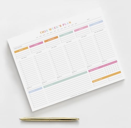 ThreeKin 8.5 x 11 Colorful Weekly Planner Tear-Off Notepad - Premium 52 Sheets, Undated, For Work, School & Projects, USA Owned