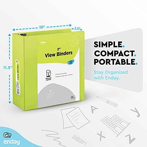 3 Slant D-Ring Binder 2 Inch Binder, 2 in Clear View Cover w/ 2 Inside Pocket, Heavy Duty Colored School Supplies Binders in Grey, Blue, Pink, Red, Green, Purple, Multicolor (6 PC) ? by Enday