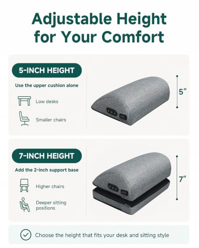 Snailax A.grey Heated Foot Rest Under Desk, 5-7in Height Adjustable Foot Stool with 2 Heat Levels, Memory Foam