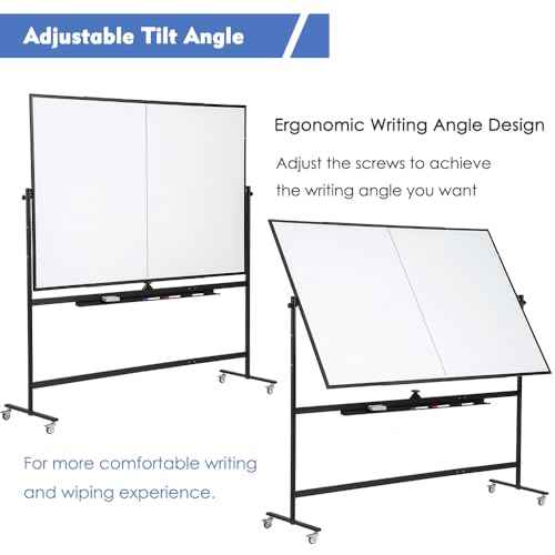 Large Magnetic Mobile Whiteboard 72"x48", Rolling Double Sided Stand Whiteboard on Wheels, Reversible Adjustable Height/Angle Dry Erase Board 6' x 4' Easel White Board for Office Classroom, Black