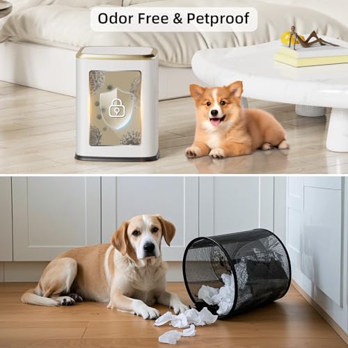 White Small Bathroom Trash Can with Lid, Swing-Top Waste Bin, 8L/2.1 Gallon Stainless Steel