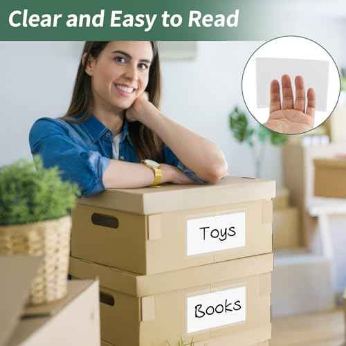 Storage Bin Labels, 42 Pack 4x6 Index Card Holder, Clear Adhesive Pockets, Removable Tote Labels Stickers for Packing Moving Box & Containers, Easy Peel Off
