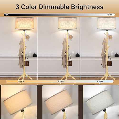 Floor Lamp Standing Lamp with Coat Rack for Living Room, 78.8" Modern Tall Lamp with 8 Hooks Clothes Rack, Dimmable Floor Lamps for Bedroom, Entryway, Corner