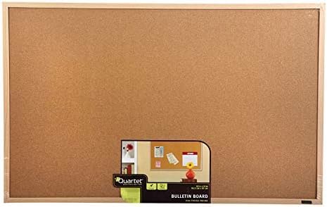 Quartet Oak Frame Cork Bulletin Board 23x35 Inch Framed Message Board