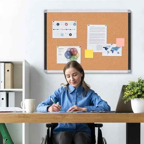 Board2by 2 Pack Cork Bulletin Board 24" x 18", Black/Sliver Aluminium Framed Corkboard, Office Board for Wall Decor, Large Wall Mounted Notice Pin Board with 36 Push Pins for School, Home & Office