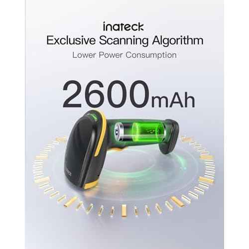 Inateck Bluetooth Barcode Scanner, 1D 2D QR Code Scanner Wireless with 2.4G, Bluetooth, and USB 3-in-1, 2600mAh Battery, Includes APP and SDK, Support Screen Scanning, BCST-23 Black