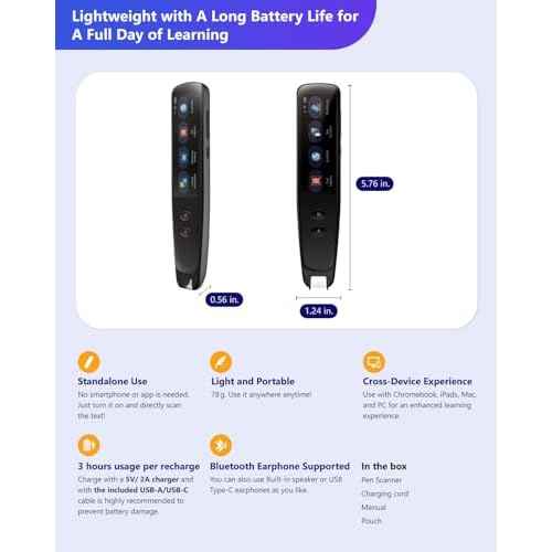 PenPower WorldPenScan Go - Translation Pen with Scanning, Reading, Audio Recording, Live Interpretation, and AI Reading Buddy for Kids