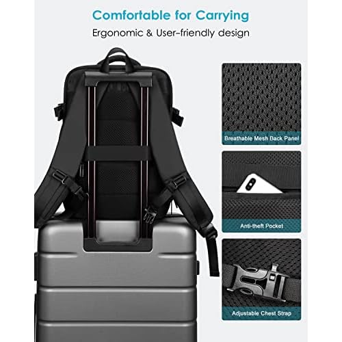 HOMIEE 40L Travel Backpack TSA Approved Personal Item Bag Carry on Luggage 18x14x8 Expandable Laptop Backpack for Men Women, Black