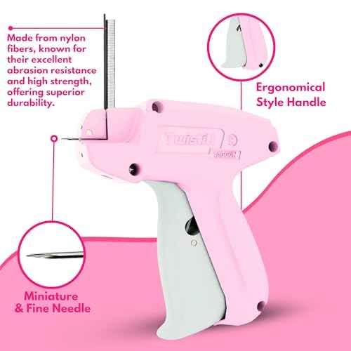 Stitch Gun for Clothes (Quick Fix Tool, Not a Sewing Machine), Handheld Clothing Tag Gun for Quick Clothing Repairs Includes 6 Needles, 1000 Black & 1000 White Fasteners (Pink)