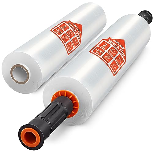 JARLINK 2-Pack Heavy Duty 15" x 1000' Shrink Pallet Wrap with Handles, 60 Gauge Orange Handles