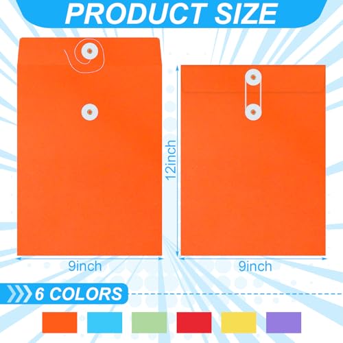 Fullhawl 100 Pcs Interoffice Envelopes with String Tie Closure 9x12 Inches Colored Mailing Files for Office & Business
