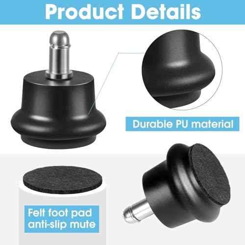Bell Glides Replacement Office Chair Swivel Caster Wheels to Fixed Stationary Castors,with Separate Self Adhesive Felt Pads for Carpet,Desk Chair Feet Wheel Stopper (15)