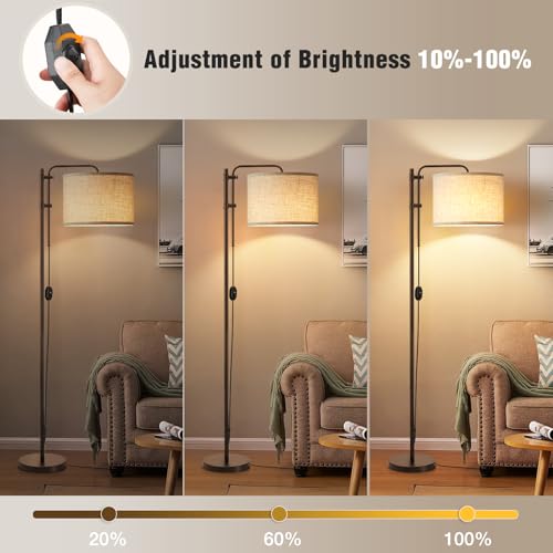 Floor Lamp for Living Room, Adjustable Height Standing Lamps with 350¡Æ Rotate Linen Lampshade, 67.5-Inch Brown Modern Tall Lamp Dimmable Floor Lamps for Corner Bedroom Home Office (Bulb Included)