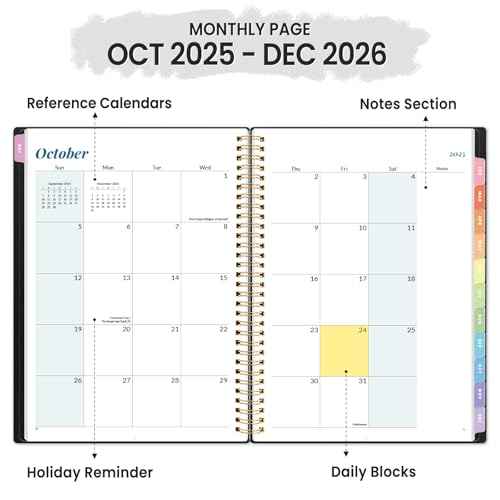 2026 Planner, Annecy Weekly £¦ Monthly Planner 2026, Jan. 2026 ? Dec. 2026, 8.5" x 11" Monthly Agenda Planner with Tabs, Waterproof Flexible Cover, Spiral Binding, Double-sided Pocket, Bookmark, Black