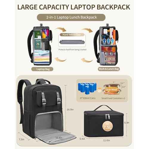 ESTARER Laptop Backpack, Lunch Backpack 15.6 Inch with Insulated Lunch Box for Men Women Water Resistant Work Computer Bag for Office,College,Commuter,Travel,Picnic