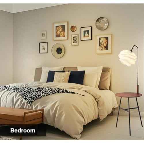 Fiqevs Flower Floor Lamp, Wood Shelf Mid-Century Modern Standing Lamp, Tripod Tall Lamp for Living Room, Bedroom, Office Decor