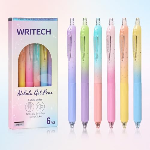 WRITECH Nebula Multicolor Gel Pen Set 0.7mm Fine Point Retractable 6 Pack