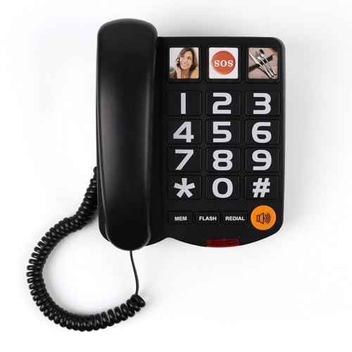 Big Button Phone for Seniors, Landline Telephone for Home with Picture, Durable Hand-Free Phone with LED Call Alert, Adjustable Volume and 3 One-Touch Dialing for Elderly, Black