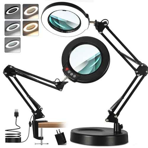 10X Magnifying Glass with Light and Stand, Real Glass Lens Magnifying Desk Lamp, Lighted Magnifier with Light Stepless Dimming Hands Free for Craft, Reading, Painting, Sewing, Solder