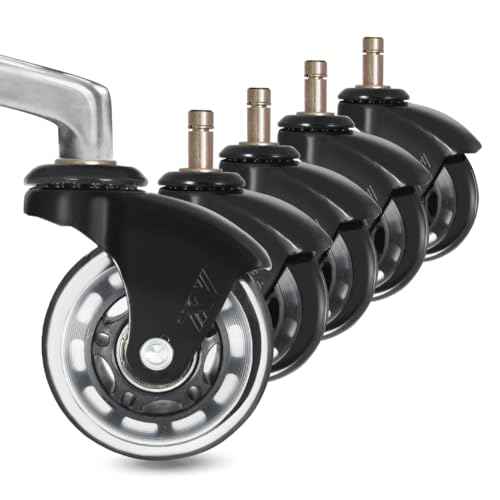 IKEA Office Chair Wheels Replacement for Hardwood Floor and Carpet, 10mm Stem Size, 2.5" Roller Blade Style, Replacement Rubber Chair Casters Set of 5 (Black/Clear)