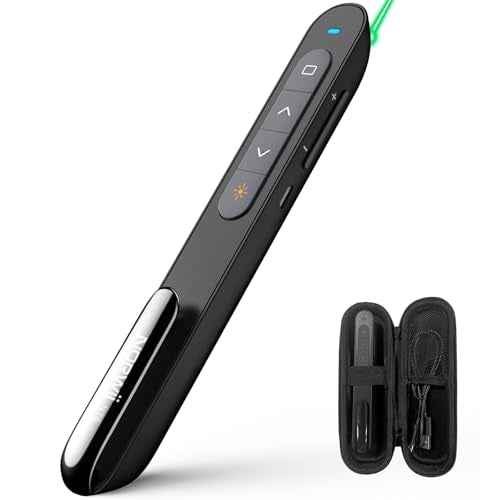 Norwii N76 Rechargeable Presentation clicker, Long Range Presentation Remote, Wireless Presenter, Pointer for PowerPoint Presentations, Slide Control - Green Light+Case