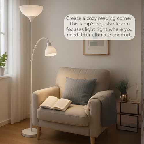 LIGHTACCENTS Floor Lamp with White Plastic Shades, Adjustable Standing Lamp, Reading Light, Head Lamp, Ideal Floor Lamps for Living Room, Measures 12x12x72 inches