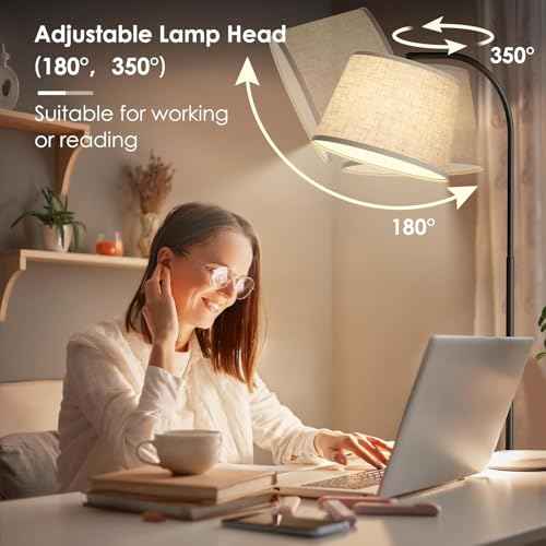 Floor Lamps for Living Room, 64" Arc Floor Lamp with 6000K & Stepless Dimmable,350¡ÆH/180¡ÆV Rotatable Shade and Remote Control,Black Tall Standing lamps for Bedroom and Office(9W Bulb Included)