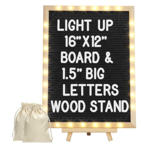 Large 12x16 Felt Letter Board with Lights, 1.5-Inch Letters & Stand