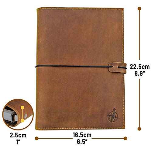 WANDERINGS A5 Leather Binder Journal ? Handcrafted 6 Ring Organizer with Pockets ? Leather Planner with Planner Inserts ? 52 Week Undated Calendar | A5 6 Ring Binder Filofax Compatible ? 6¡± x 8.5¡±