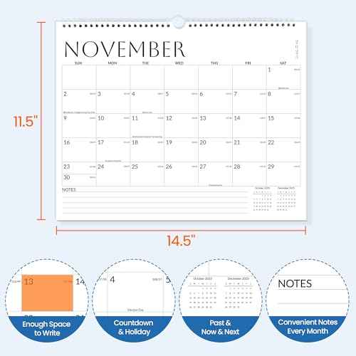 SUNEE Wall Calendar 2026-18 Months Oct. 2025 - Mar. 2027, 14.5"x11.5" Big Grid Hanging Calendar with Note for Organizing & Planning, Monthly Calendar 2025-2026 with Last Month and Next Month, White