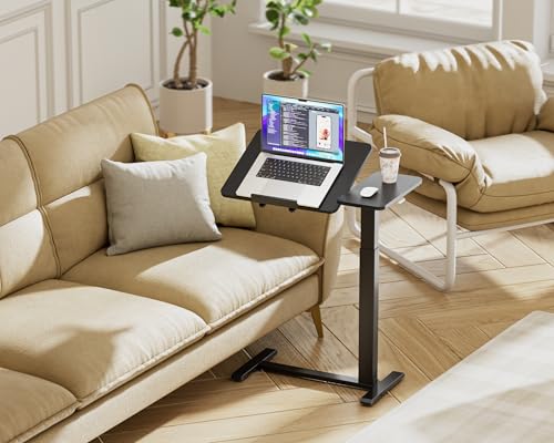 Ywin Black 27.6 x 15.8 Overbed Table with Hidden Wheels, Pneumatic Lift, Flip-Top Desk