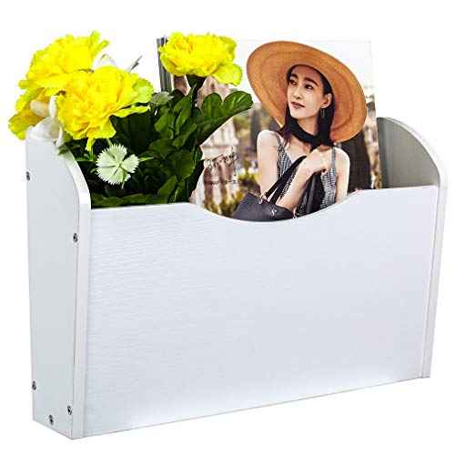 PAG Wall File Holder Wall Mounted Wood Hanging File Organizer for Office, 2 Pockets, White