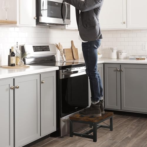 YINMIT Rustic Brown 1 Tier Wooden Step Stool Heavy Duty 500 lb Load Capacity