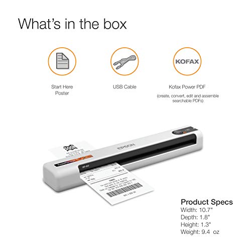 Epson RapidReceipt RR-60 Mobile Document Scanner - Compact, Fast & AI-Enabled
