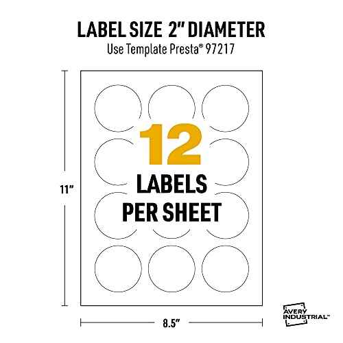 Avery UltraDuty GHS Labels, Waterproof, 2" White Round Labels, 300 Total, Use with Laser Printers
