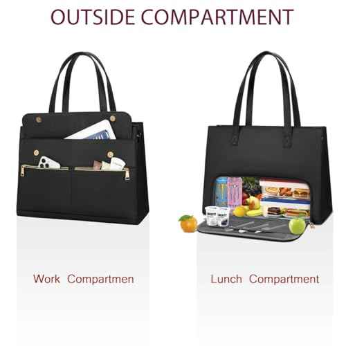KKXIU 2-in-1 Laptop Lunch Tote Bag for Women, 15.6 Inch Insulated Leakproof Computer Bag, Large Work Purse for Office