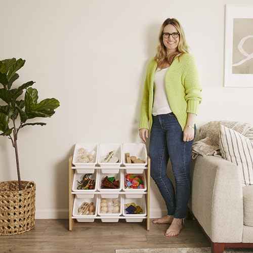 ECR4Kids 3-Tier Organizer with 9 Bins, Toy Storage, Dark Natural/White