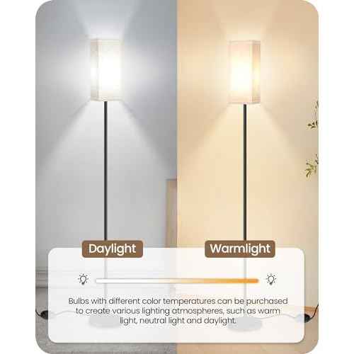 2 Pack Floor Lamp, Pole Lamp with Foot Switch, Modern Standing Lamp Lampshade, Minimalist Freestanding Lamp (Bulb Not Included), for Living Room, Bedroom Office, Black and Beige E07LDP205