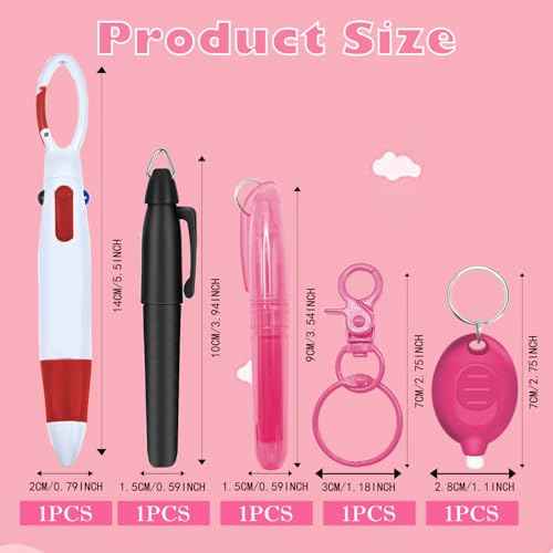 Nurse Pen Set, Badge Reel Pen Include Highlighter, Permanent Marker, Ballpoint Pen, LED Keychain Flashlight, and Nursing Keychain Clip (Pink)