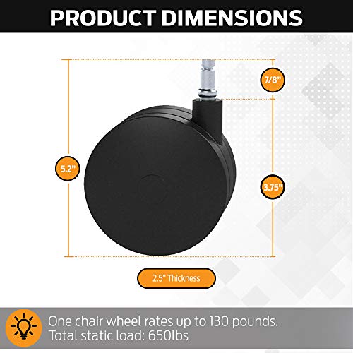 Boundless Performance Heavy Duty Chair Wheels Set of 5 - Replaces Your Chair mat, Hardwood Floor Safe - 4 inches Thick - Better Than Your Average Wheel